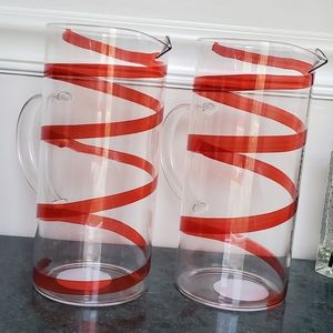 2 Red Swirl Glass Pitchers 1.4L‎ / 48oz